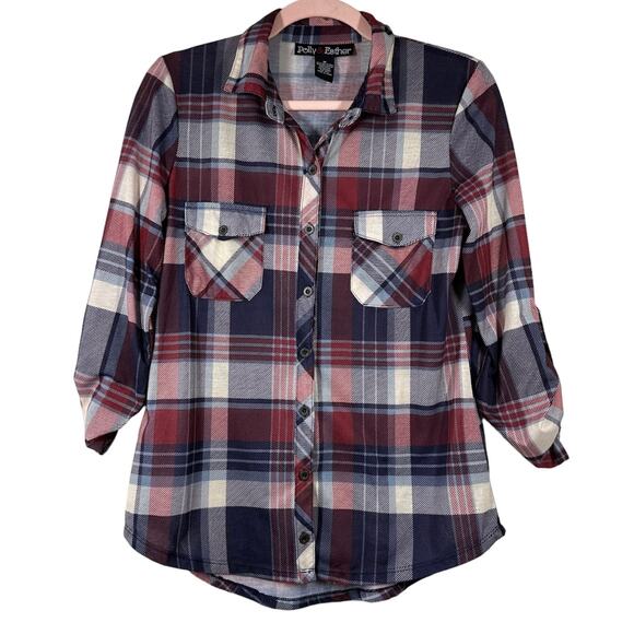 Polly & Esther Tops - POLLY & ESTHER Blue Red Plaid Long Sleeve Button Down Shirt Medium